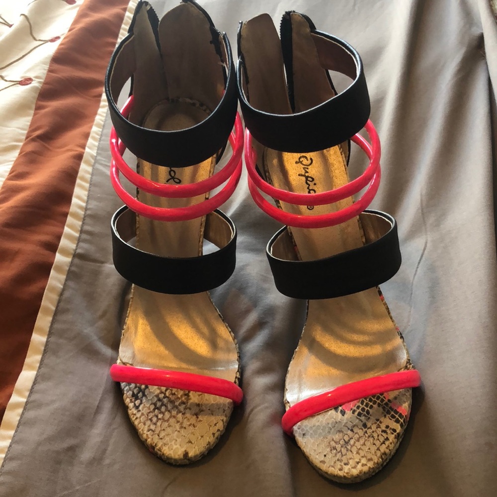 Pink/Black/Snakeskin Sandal Heels/Booties